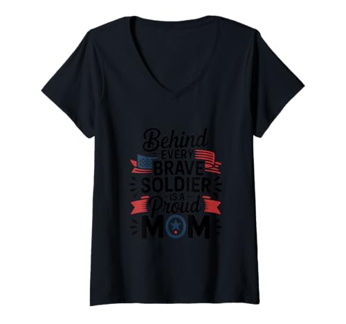 Damen Hinter Jedem Mutigen Soldaten Stolze Mutter 4. Juli T-Shirt mit V-Ausschnitt Damen Hinter Jedem Mutigen Soldaten Stolze Mutter 4. Juli T-Shirt mit V-Ausschnitt von Hinter Mutigem Soldaten Stolze Mutter 4. Juli