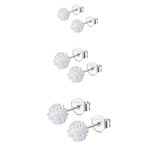 Hinvan 3 Paare 925 Sterling Silber Ohrringe Silber Ohrstecker Kleine Kugel Ohrringe Hypoallergen Pusteblumen Rund für Damen Mädchen Frauen 6 7 8 MM von Hinvan