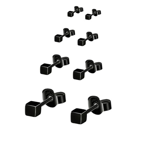 Hinvan 3 Paar 925 Sterling Silber Ohrringe Schwarz Ohrstecker Quadratische Ohrstecker Damen Schwarz Set Eckige Klein Schwarze Ohrringe für Damen Herren Männer Frauen von Hinvan