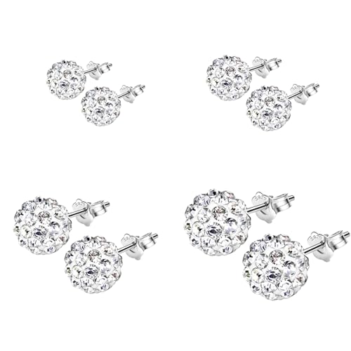 Hinvan 4 Paare 925 Sterling Silber Ohrringe Silber Ohrstecker Damen Kristall Kugel Ohrstecker Silber Klein Ohrringe Set Zirkonia Kugel Ohrringe Piercing Ohrringe für Damen Mädchen Frauen von Hinvan