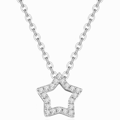Hinvan 925 Sterling Silber Halskette Damen Stern Halskette Silber Kette mit Anhänger Sterne Zirkonia Stern Kette Silber Anhänger Halskette für Damen Frauen 40+5 CM mit Geschenkbox von Hinvan