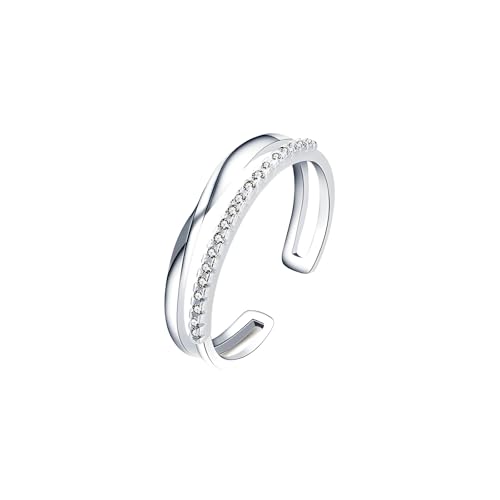 Hinvan 925 Sterling Silber Ring Silber Ringe Frauen Verstellbare Ring Stapeln Daumenring Eheringe Trauringe Fingerring Offene Ring Damen Ringe mit Zirkonia Silber Ring für Damen Frauen von Hinvan