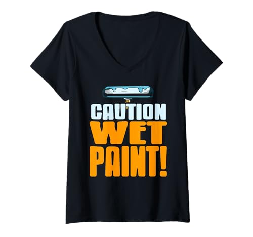 Damen Vorsicht Frische Farbe Lustiger Maler Spruch T-Shirt mit V-Ausschnitt Damen Vorsicht Frische Farbe Lustiger Maler Spruch T-Shirt mit V-Ausschnitt von Hinweis Renovierungsteam Handwerker Arbeit