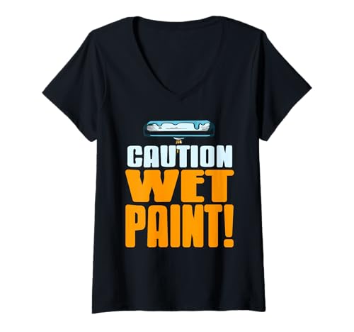 Damen Vorsicht Frische Farbe Lustiger Maler Spruch T-Shirt mit V-Ausschnitt Damen Vorsicht Frische Farbe Lustiger Maler Spruch T-Shirt mit V-Ausschnitt von Hinweis Renovierungsteam Handwerker Arbeit