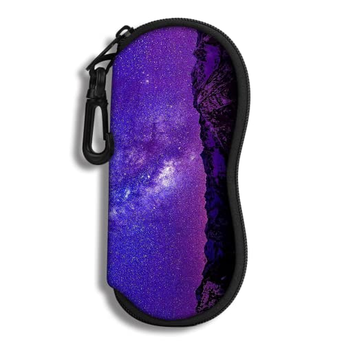 Hion Brillenetui Sonnenbrille Weiche Tasche mit Gürtelclip Ultraleichter Neopren-Reißverschluss Brillenetui Bedruckte Sonnenbrillentasche für stilvolle tragbare Reisebrillen(Purple Starry) von Hion