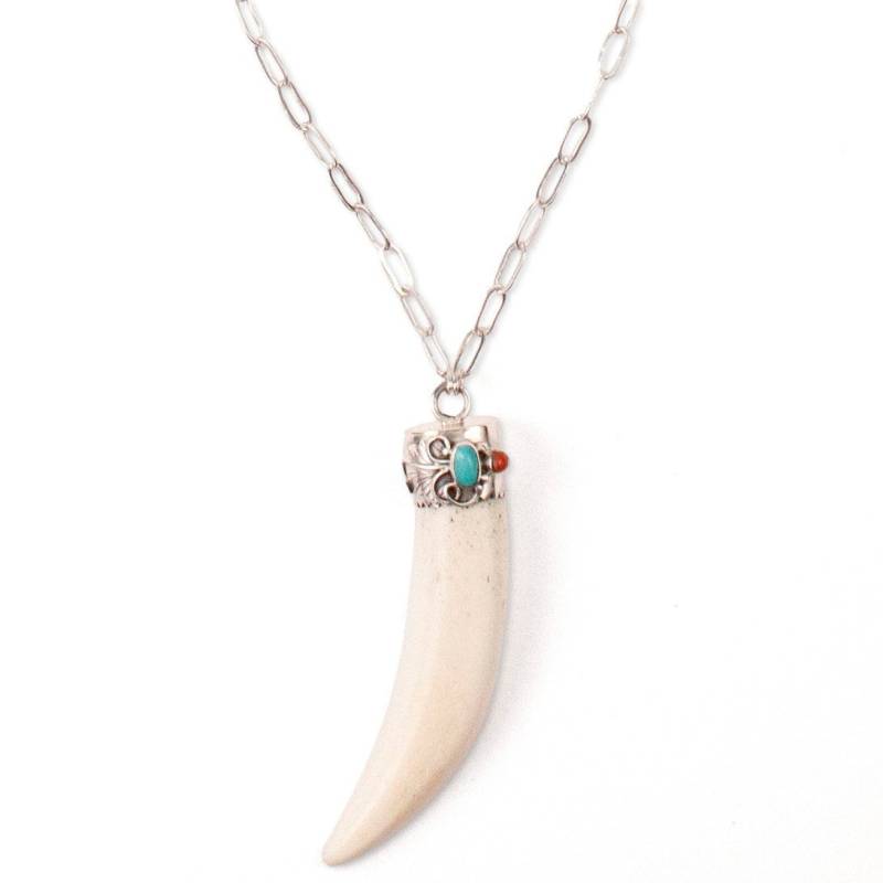 Berg-Jam-Halskette | Silber/Geschnitzt Knochen Zahn Türkis Koralle von HiouchiJewels