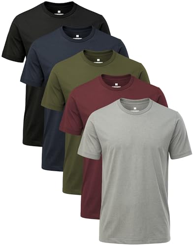 T Shirt Herren Für 5 Set 180G Baumwolle Basic Kurzarm Rundhals Einfarbig Arbeits Oversize Regular Sommer Männer Tshirt 5er Pack Schwarz/Grau/Grün/Blau/Rot XXL von Hioutdoor
