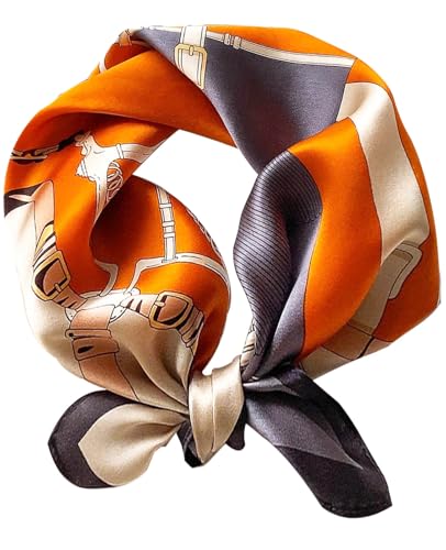 Hioyiwse Seidenschal – modischer quadratischer Schal für Haare, Strand, Hals und Kopf – Damengeschenk A11, 27,5, Orange/Abendrot im Zickzackmuster (Sunset Chevron) von Hioyiwse