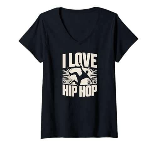 Damen Ich Liebe Hip Hop Urban Street Dance Music T-Shirt mit V-Ausschnitt Damen Ich Liebe Hip Hop Urban Street Dance Music T-Shirt mit V-Ausschnitt von Hip Hop Culture Breakdance Style