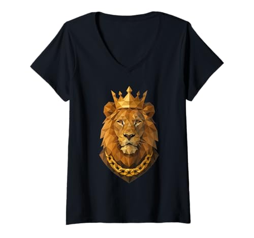 Damen Low Poly Hip Hop Löwenkrone Geometrisches Polygon Leo T-Shirt mit V-Ausschnitt Damen Low Poly Hip Hop Löwenkrone Geometrisches Polygon Leo T-Shirt mit V-Ausschnitt von Hip Hop Geometric Lion Urban Streetwear Design