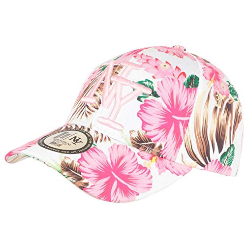 Baseball Hawai Baseball-Kappe, Weiß und Rosa, tropische Blumen, Unisex Gr. Einheitsgröße, Rosa von Hip Hop Honour