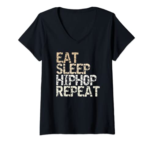 Damen Eat Sleep Hip-Hop Repeat Rapper Outfit vintage Look Hip-Hop T-Shirt mit V-Ausschnitt Damen Eat Sleep Hip-Hop Repeat Rapper Outfit vintage Look Hip-Hop T-Shirt mit V-Ausschnitt von Hip-Hop Rap Musik retro Design Afroamerikanisch