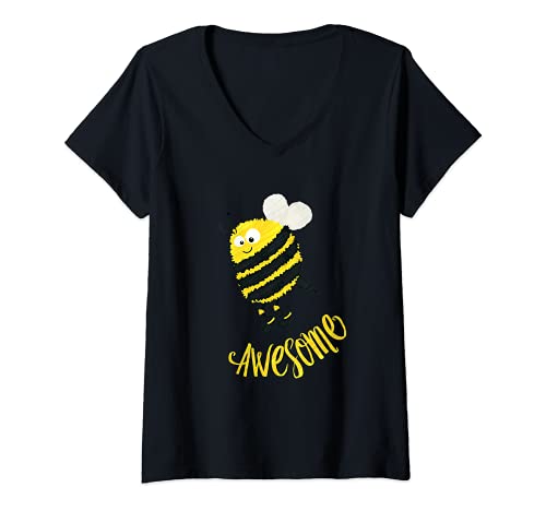 Damen Lustiges Bienen-Motiv mit Hummel-Motiv T-Shirt mit V-Ausschnitt von Hip Quips - Bee Awesome