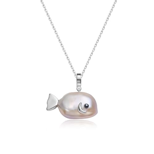 Hi Pearl Fisch 14-20mm Süßwasserperle Anhänger Halskette für Damen Tier Barockperlen Kette Anhänger Schmuck Geschenke für Frauen Mädchen (Silber) von Hipearl