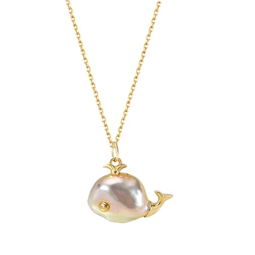 Hi Pearl Fisch 14-20mm Süßwasserperlen Anhänger Halskette Fischperlenkette Frauen Mutter Tochter 18k vergoldet Verlängerung Geburtstagsgeschenk für Sie (Fisch-2) von Hipearl