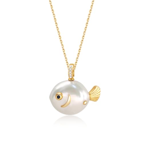 Hi Pearl Fisch 14-20mm Süßwasserperlen Anhänger Halskette Fischperlenkette Frauen Mutter Tochter 18k vergoldet Verlängerung Geburtstagsgeschenk für Sie (Weiß) von Hipearl