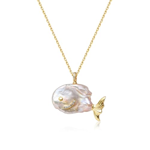 Hi Pearl Fisch 14-20mm Süßwasserperlen Anhänger Halskette Fischperlenkette Frauen Mutter Tochter 18k vergoldet Verlängerung Geburtstagsgeschenk für Sie (Weiß-3) von Hipearl