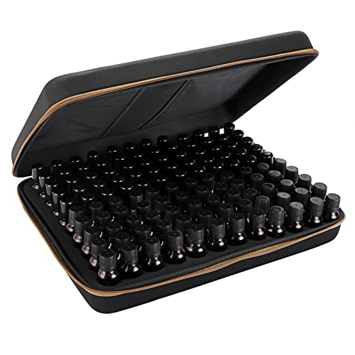 Hipiwe 120 Flaschen EVA Ätherisches Öl Lagerung Tragetasche Hartschale Außen Ätherische Öle Organizer Halter Reisetasche mit Schaumstoffeinsatz, Für 5 ml, 10 ml, 15 ml ätherische Öle, Schwarz / Braun, von Hipiwe