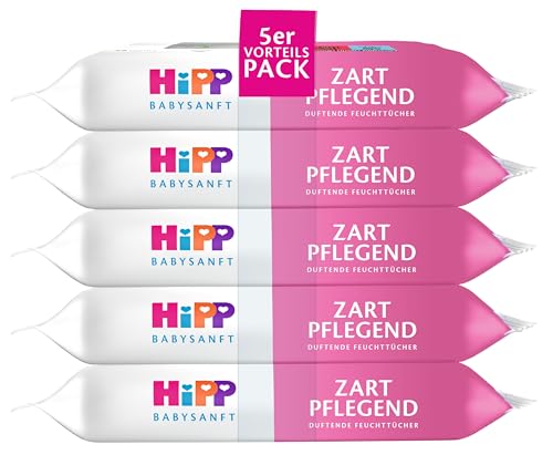 HiPP Babysanft Feuchttücher Zart Pflegend, 720 Stück (3er Pack mit je 5 x 48 Tücher), mit Bio-Mandelextrakt, besonders hautverträglich, für die sanfte Reinigung zarter Haut von Hipp Babysanft