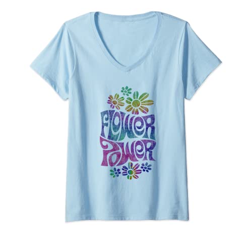 Damen Flower Power Hippie Psychedelic 70er Retro T-Shirt mit V-Ausschnitt Damen Flower Power Hippie Psychedelic 70er Retro T-Shirt mit V-Ausschnitt von Hippie Flower Power '70's Retro Tees