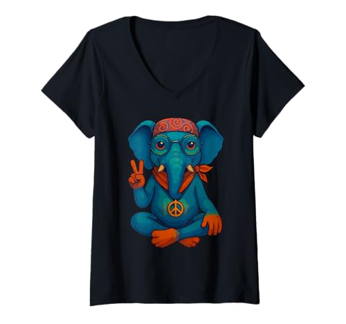 Damen 60er 70er Jahre Kostüm Hippie T-Shirt mit V-Ausschnitt Damen 60er 70er Jahre Kostüm Hippie T-Shirt mit V-Ausschnitt von Hippie Geschenke & Hippie Accessoires