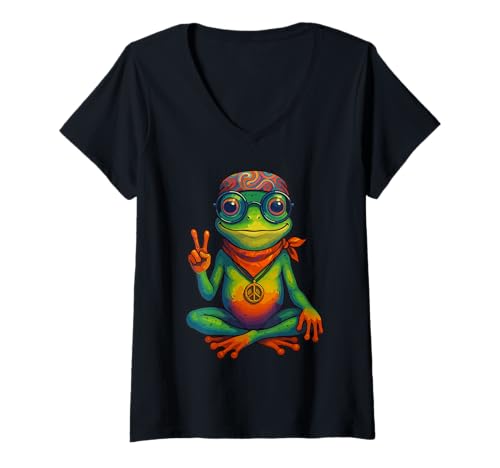 Damen 60er 70er Jahre Kostüm Hippie T-Shirt mit V-Ausschnitt Damen 60er 70er Jahre Kostüm Hippie T-Shirt mit V-Ausschnitt von Hippie Geschenke & Hippie Accessoires