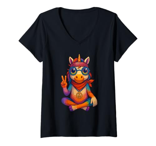 Damen 60er 70er Jahre Kostüm Hippie T-Shirt mit V-Ausschnitt Damen 60er 70er Jahre Kostüm Hippie T-Shirt mit V-Ausschnitt von Hippie Geschenke & Hippie Accessoires