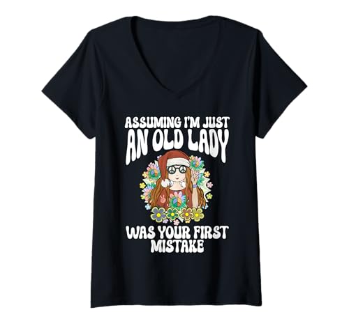 Damen Angenommen, ich Bin nur eine alte Dame war Ihr erster Fehler Hippie T-Shirt mit V-Ausschnitt Damen Angenommen, ich Bin nur eine alte Dame war Ihr erster Fehler Hippie T-Shirt mit V-Ausschnitt von Hippie Gifts