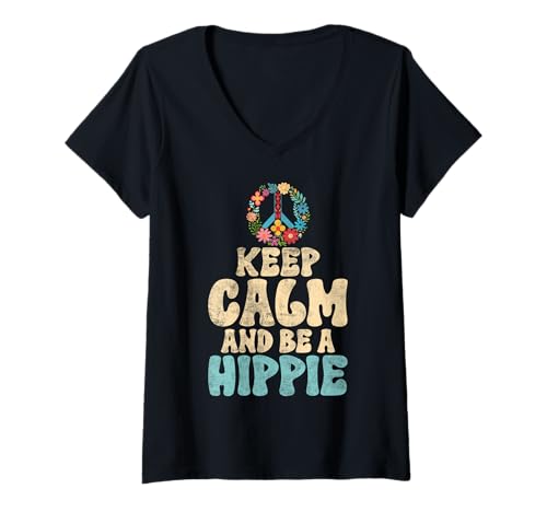 Damen Bleib ruhig und sei EIN Hippie T-Shirt mit V-Ausschnitt Damen Bleib ruhig und sei EIN Hippie T-Shirt mit V-Ausschnitt von Hippie Gifts