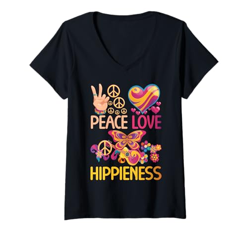 Damen Frieden, Liebe, Hippie, Hippie T-Shirt mit V-Ausschnitt Damen Frieden, Liebe, Hippie, Hippie T-Shirt mit V-Ausschnitt von Hippie Gifts