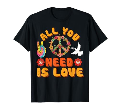 Hippie-Kleidung für Frauen Retro Groovy Kostüme All You Need is Love Peace Sign Tie Dye Hippy Retro 60s 70s T-Shirt Schwarz Unisex Erwachsene Unisex Kinder S Hippie-Kleidung für Frauen Retro Groovy Kostüme All You Need is Love Peace Sign Tie Dye Hippy Retro 60s 70s T-Shirt Schwarz Unisex Erwachsene Unisex Kinder S von Hippie-Kleidung für Frauen Retro Groovy Kostüme .