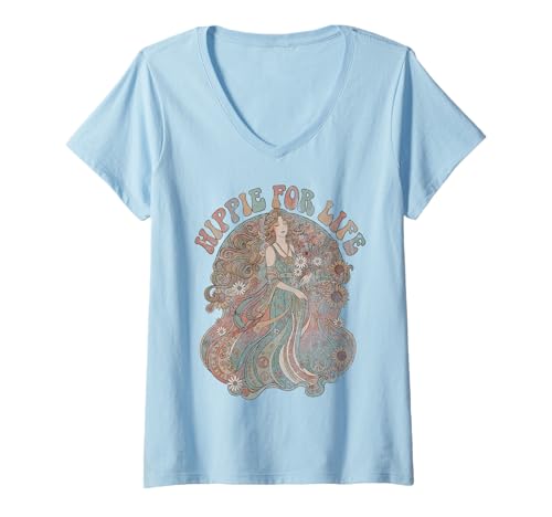 Damen Hippie for Life T-Shirt, Retro-Design, Boho, Vintage-Stil, Peace Love, 60er T-Shirt mit V-Ausschnitt Damen Hippie for Life T-Shirt, Retro-Design, Boho, Vintage-Stil, Peace Love, 60er T-Shirt mit V-Ausschnitt von Hippie Lifestyle Retro Apparel