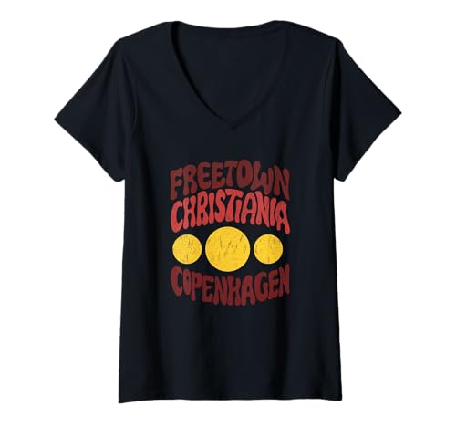 Damen Freetown Christiania Hippie Peace im Retro-Stil T-Shirt mit V-Ausschnitt Damen Freetown Christiania Hippie Peace im Retro-Stil T-Shirt mit V-Ausschnitt von Hippie Lovin