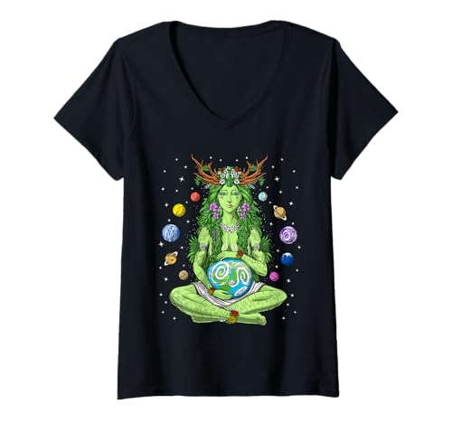 Damen Gaia Griechische Göttin Heidnische Mutter Erde Hippie Natur Hexe T-Shirt mit V-Ausschnitt Damen Gaia Griechische Göttin Heidnische Mutter Erde Hippie Natur Hexe T-Shirt mit V-Ausschnitt von Hippie Nature Fantasy Clothing