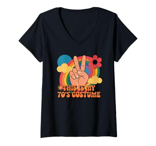 Damen Lustiges This is My Seventies Kostüm Spruch Retro Damen Herren T-Shirt mit V-Ausschnitt Damen Lustiges This is My Seventies Kostüm Spruch Retro Damen Herren T-Shirt mit V-Ausschnitt von Hippie Peace Halloween Outfit Groovy Vintage Look