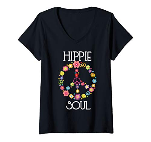 Damen Hippie Soul T-Shirt Flower Power Peacezeichen Geschenk T-Shirt mit V-Ausschnitt Damen Hippie Soul T-Shirt Flower Power Peacezeichen Geschenk T-Shirt mit V-Ausschnitt von Hippie Soul Flower Power Peacezeichen T-Shirt