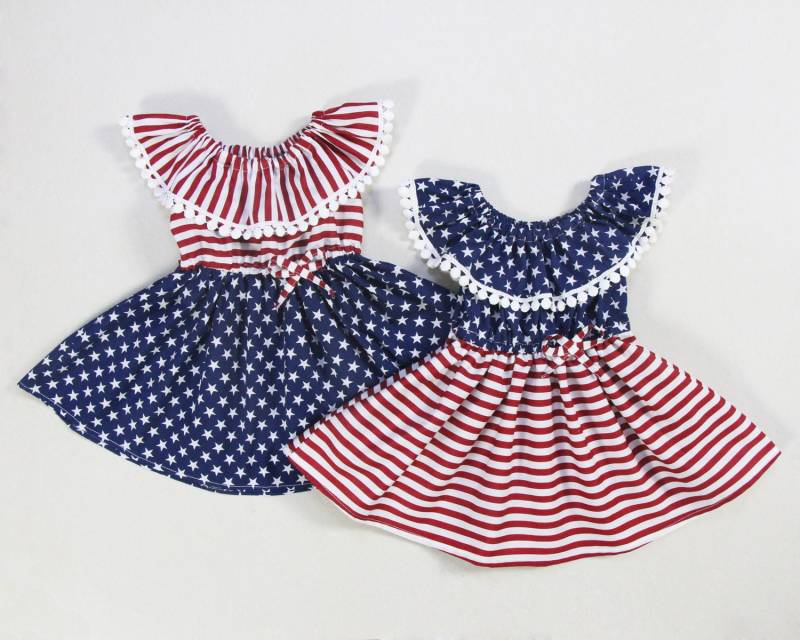 Baby Mädchen 4Th Of Jul Kleid, Stars & Stripes Rüschenkragen von HippieBabeLane