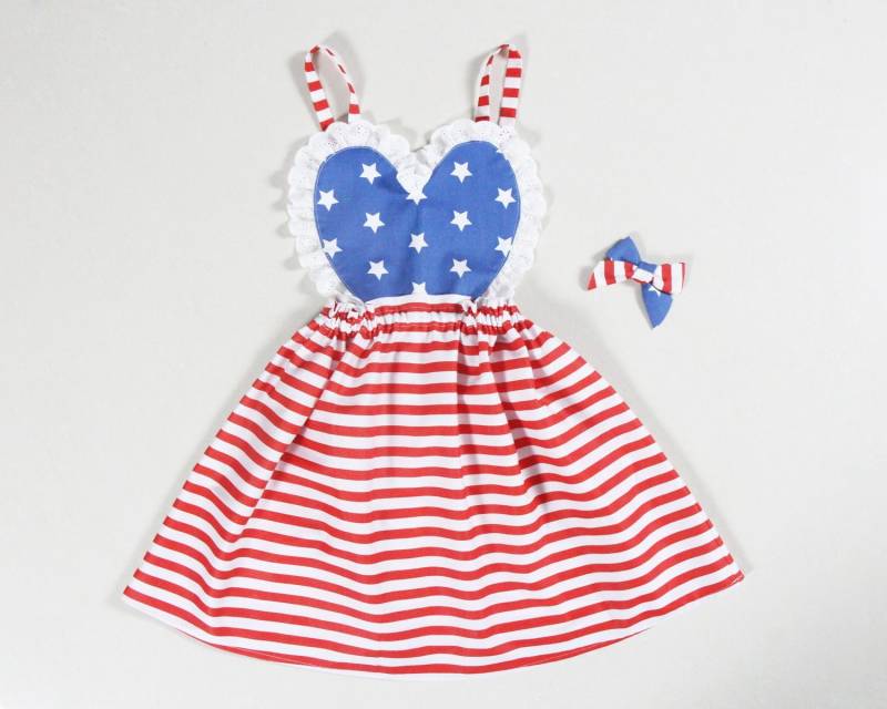 4. Juli Baby-Mädchen Kleid Kleine Mädchen Geburtstagskleid Gedenktag Spitze Herz Gestreift Sterne Blau Rot von HippieBabeLane