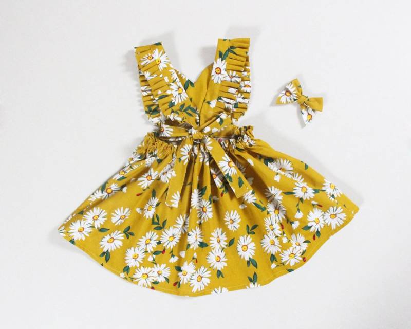 Gänseblümchen Baby-Kleider Senf Kleine Mädchenkleider Ersten Geburtstag Kleid Kuchen Zerschlagen Schürze Trägerkleid Gelb Boho von HippieBabeLane