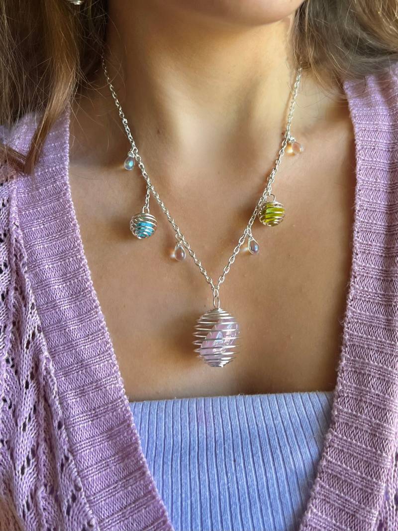 Crystal Cage Halskette Und Ohrring Set | Kristall Schmuck Kommt Mit 5 Zufälligen Kristallen Auswechselbare von HippieHairBeads