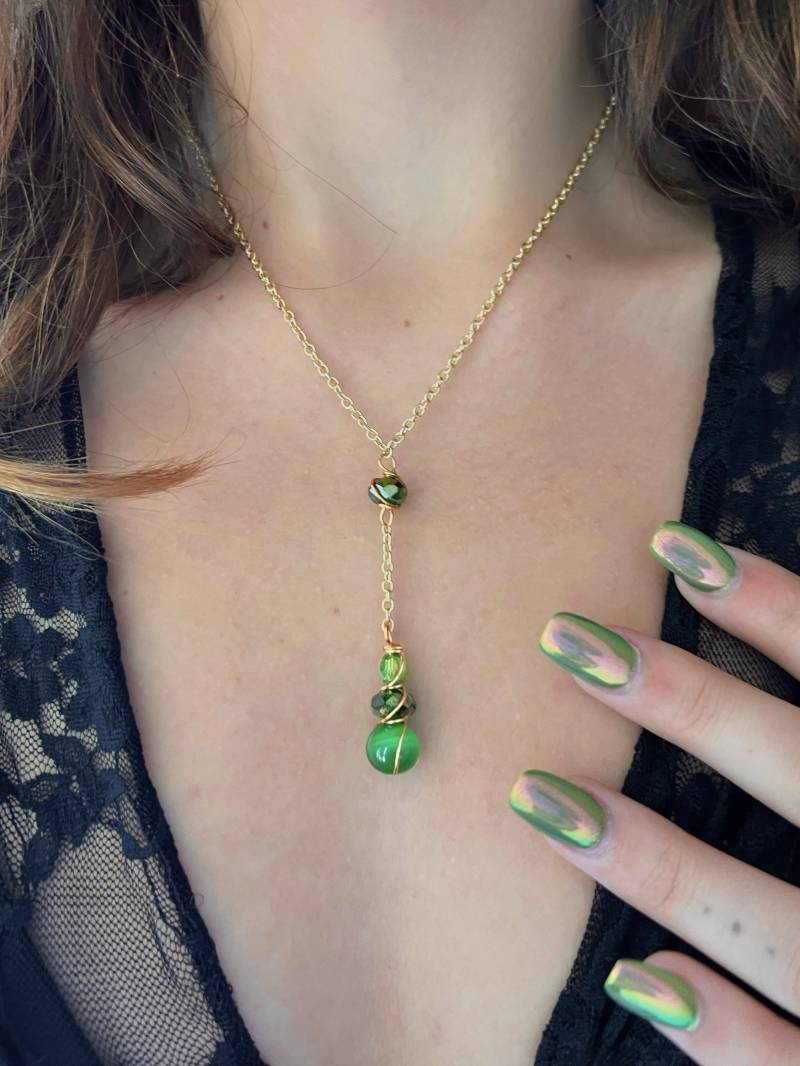 Waldgöttin Halskette Und Ohrring Set | Grüner Schmuck Elegante Grüne Grün Schmuckset Baumeln Ohrringe von HippieHairBeads