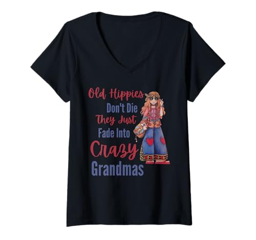 Damen Old Hippies Don't Die drehen verrückte Oma alte Leute T-Shirt mit V-Ausschnitt Damen Old Hippies Don't Die drehen verrückte Oma alte Leute T-Shirt mit V-Ausschnitt von Hippies crazy grandma