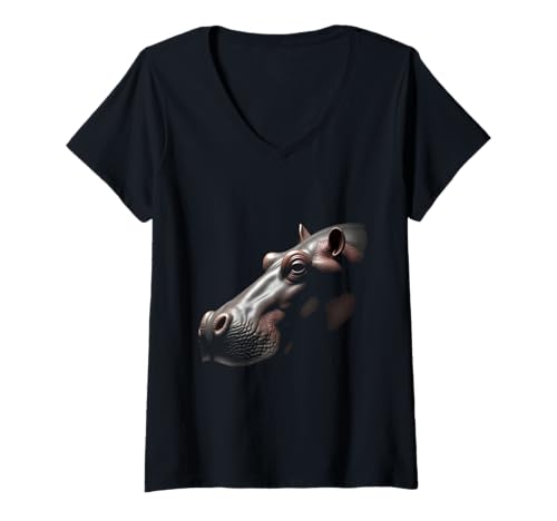 Damen Nilpferd Kopf Wildtier Afrika Kunst T-Shirt mit V-Ausschnitt Damen Nilpferd Kopf Wildtier Afrika Kunst T-Shirt mit V-Ausschnitt von Hippo Fun Designs