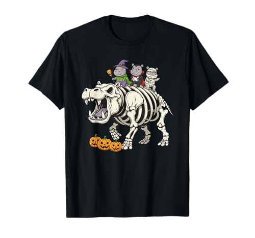 Lustiges Nilpferd Skelett Mama Hexe Halloween Kinder Herren Damen T-Shirt von Hippo Lovers Cute Halloween Outfits for Boy Girl