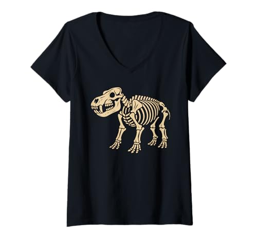 Damen Hippo Hippopotamus Skeleton Halloween T-Shirt mit V-Ausschnitt Damen Hippo Hippopotamus Skeleton Halloween T-Shirt mit V-Ausschnitt von Hippo Skeleton Halloween Costume Apparel