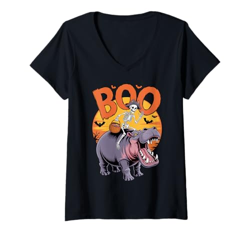 Damen Gruseliges Nilpferd Kostüm auf Boo Nilpferd Halloween T-Shirt mit V-Ausschnitt Damen Gruseliges Nilpferd Kostüm auf Boo Nilpferd Halloween T-Shirt mit V-Ausschnitt von Hippopotamus Halloween kids, women, men