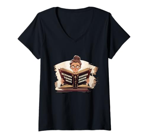 Damen Hippophobie Hippopotomonstrosesquippedaliophobie T-Shirt mit V-Ausschnitt Damen Hippophobie Hippopotomonstrosesquippedaliophobie T-Shirt mit V-Ausschnitt von Hippopotomonstrosesquippedaliophobie