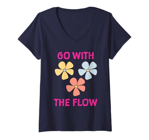 Damen Go with The Flow Hippy T-Shirt T-Shirt mit V-Ausschnitt Damen Go with The Flow Hippy T-Shirt T-Shirt mit V-Ausschnitt von Hippy Shirts By Steve