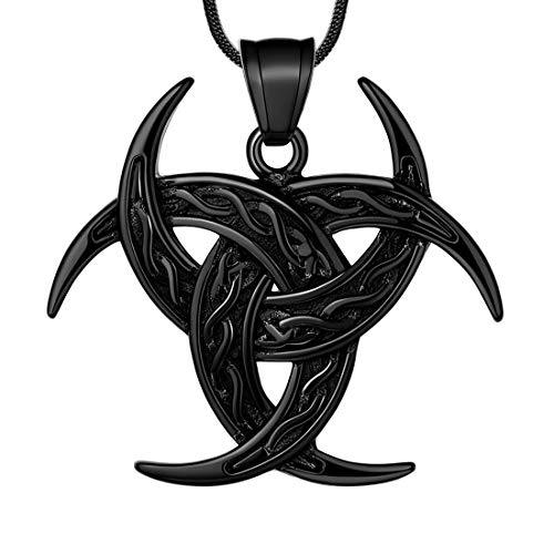 Keltischer Knoten Halskette Wikinger Anhänger - Nordische Dreifach Odin Hörner Halbmond Punk Viking Halskette Herren 316L Edelstahl Triskelion Amulett Zinn Tribal Schutz Triskele Schmuck SP0053B Keltischer Knoten Halskette Wikinger Anhänger - Nordische Dreifach Odin Hörner Halbmond Punk Viking Halskette Herren 316L Edelstahl Triskelion Amulett Zinn Tribal Schutz Triskele Schmuck SP0053B von Hipunk
