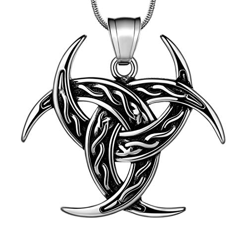 Keltischer Knoten Halskette Wikinger Anhänger - Nordische Dreifach Odin Hörner Halbmond Punk Viking Halskette Herren 316L Edelstahl Triskelion Amulett Zinn Tribal Schutz Triskele Schmuck SP0053G Keltischer Knoten Halskette Wikinger Anhänger - Nordische Dreifach Odin Hörner Halbmond Punk Viking Halskette Herren 316L Edelstahl Triskelion Amulett Zinn Tribal Schutz Triskele Schmuck SP0053G von Hipunk